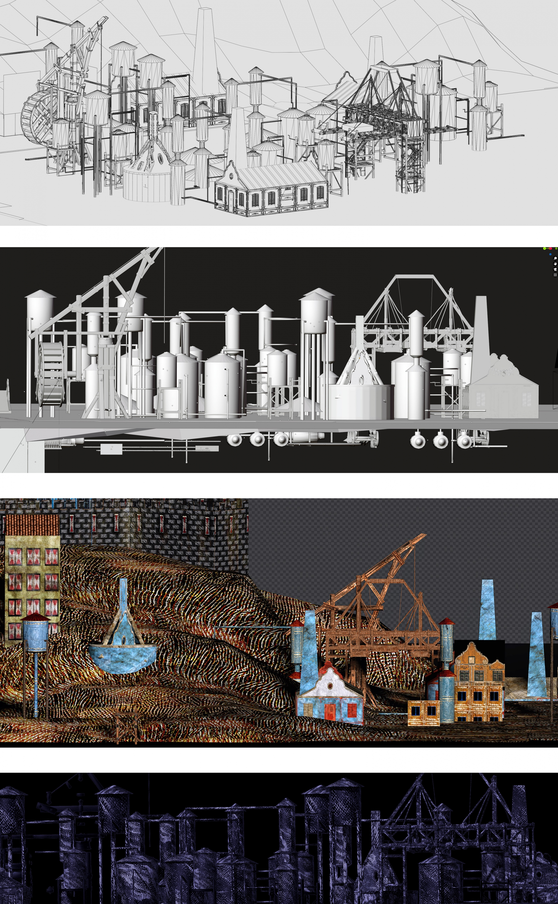 De Beijer&#39;s digital drawing process for &quot;Refinery&quot; (reads from top to bottom).